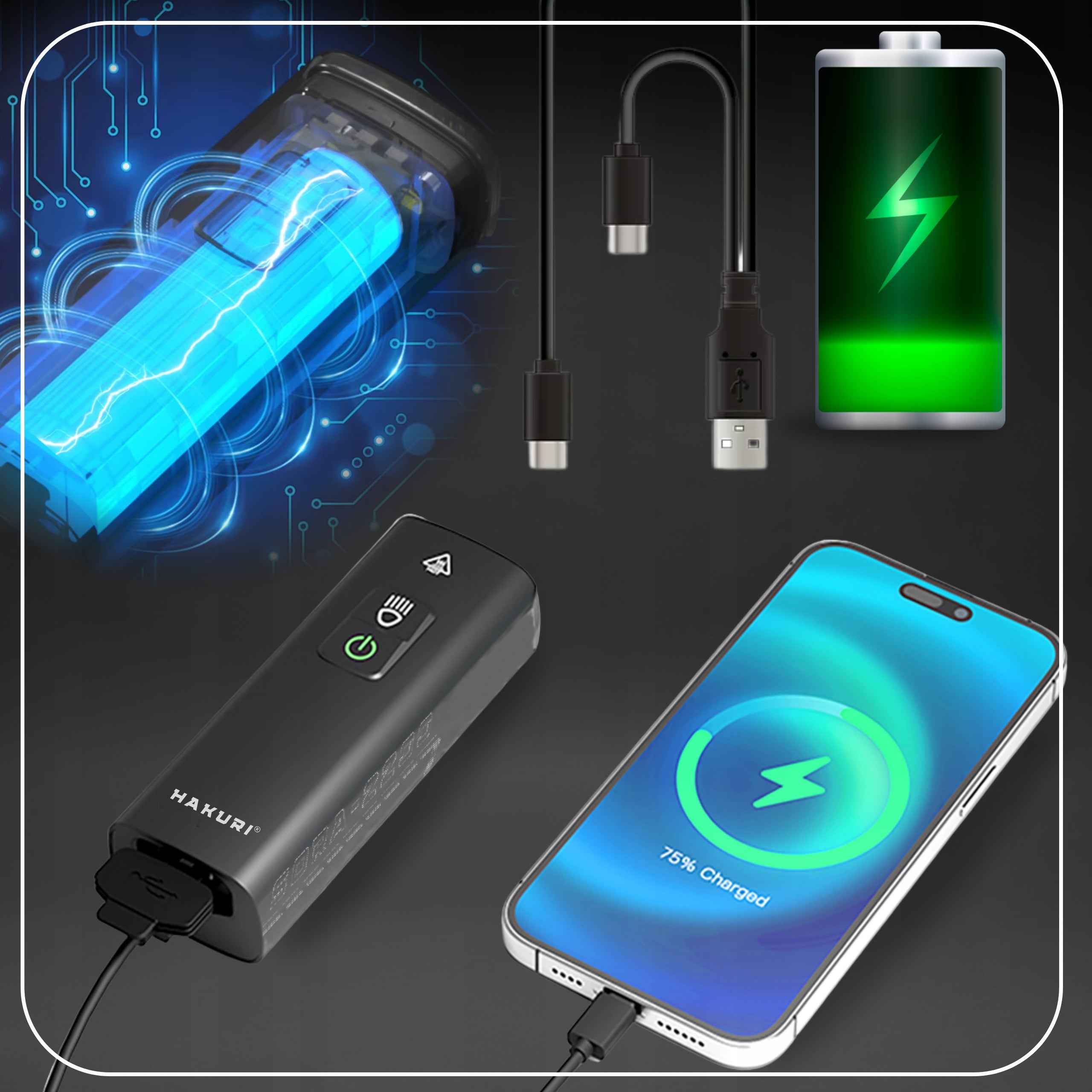 LED Bike Light Strong Light 2200lm Lighting 5 Modes Powerbank 2in1 Color black