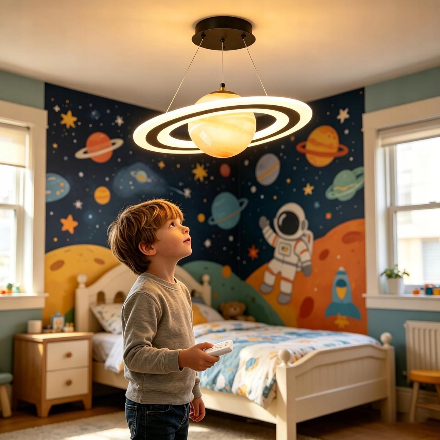 LED CHANDELIER FOR CHILDREN'S ROOM WITH PLANET DIMMING REMOTE CONTROL Packaging status original