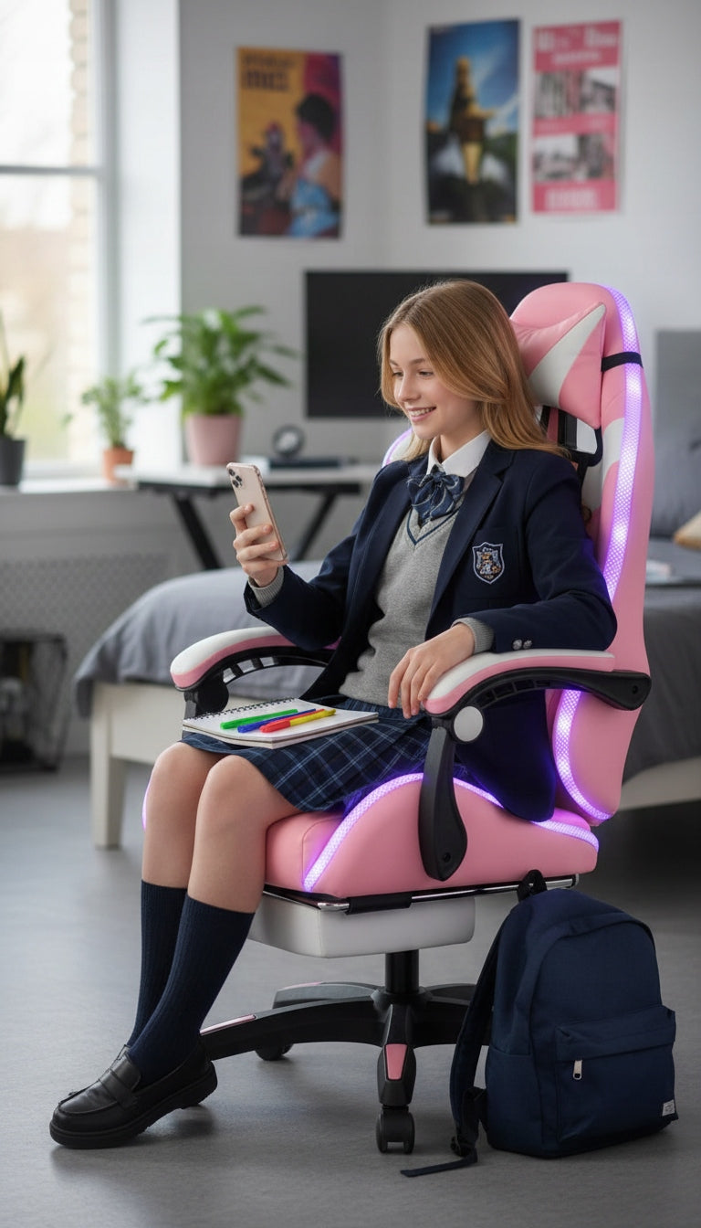 LED Chair PINK with Computer MASSAGE GAMING PLAYER ROTATING + FOOTREST! Brand Cerlo