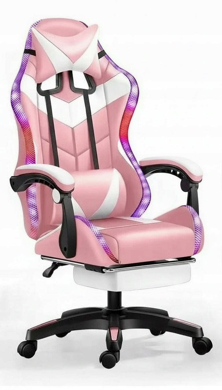 LED Chair PINK with Computer MASSAGE GAMING PLAYER ROTATING + FOOTREST! Manufacturer code FOX-9 ROZOWY