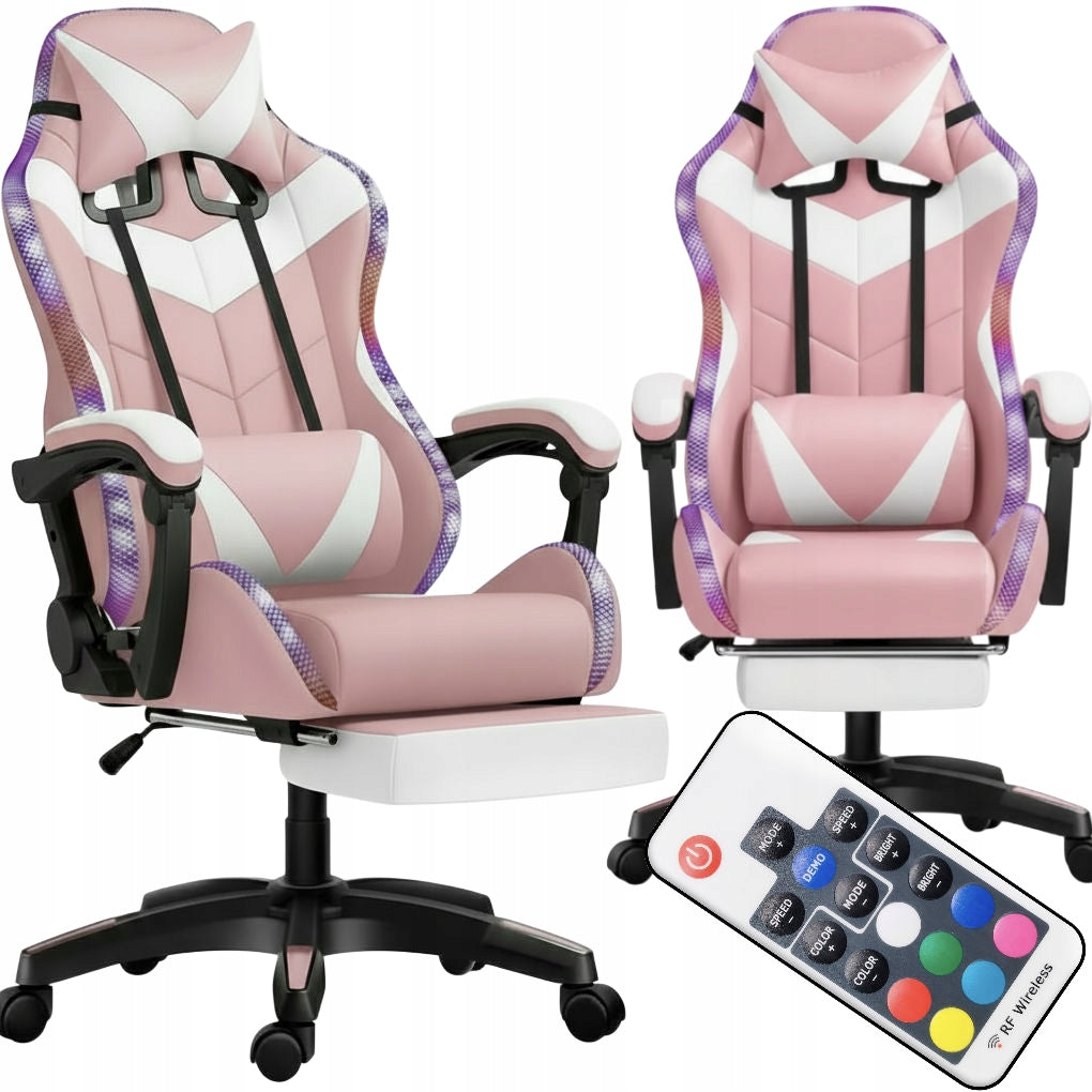 LED Chair PINK with Computer MASSAGE GAMING PLAYER ROTATING + FOOTREST!