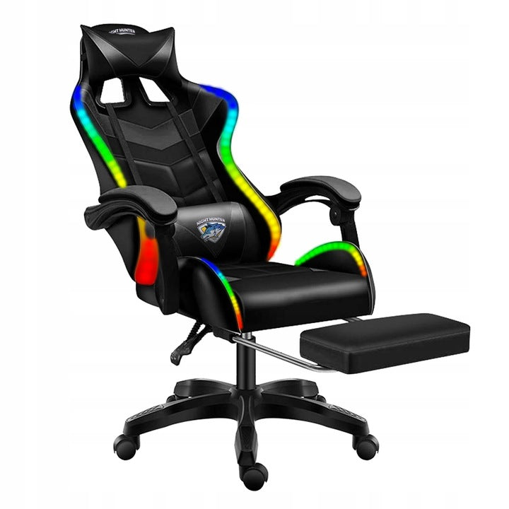 LED Chair with Back Massage GAMING Computer Rotating Player + FOOTREST! Brand Cerlo