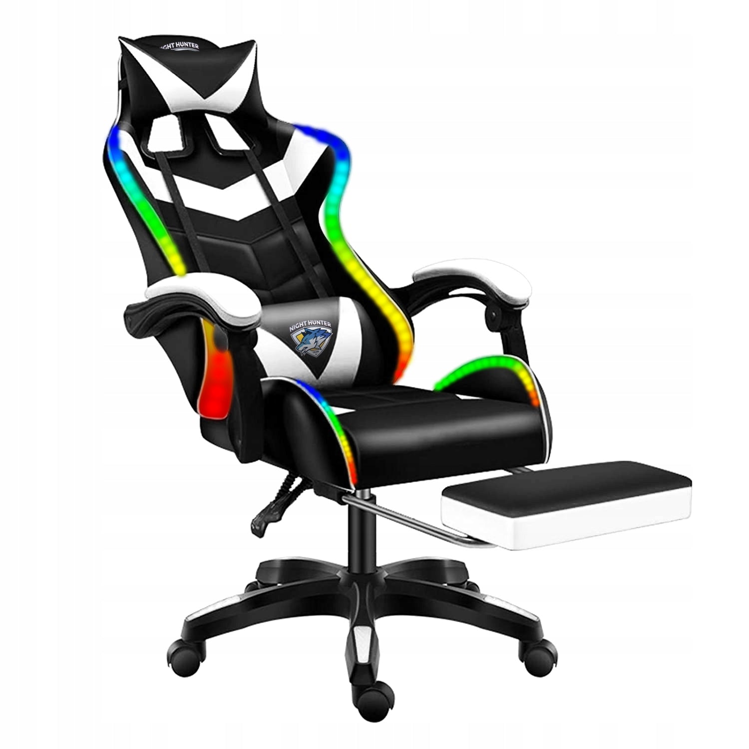LED Chair with Back Massage GAMING Computer Rotating Player + FOOTREST! Furniture height 123 cm