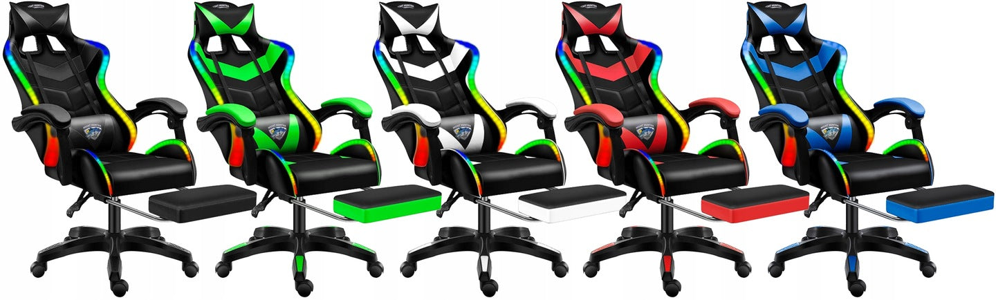 LED Chair with Back Massage GAMING Computer Rotating Player + FOOTREST! Manufacturer code FOX-9 LED