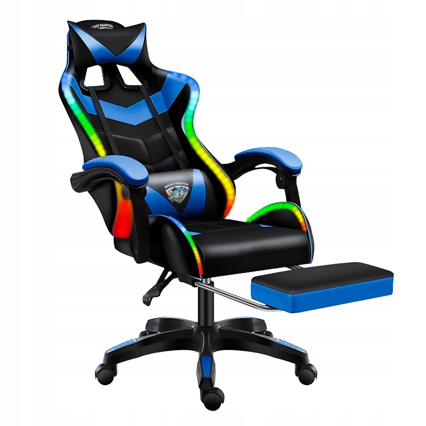 LED Chair with Back Massage GAMING Computer Rotating Player + FOOTREST! Model FOX-9