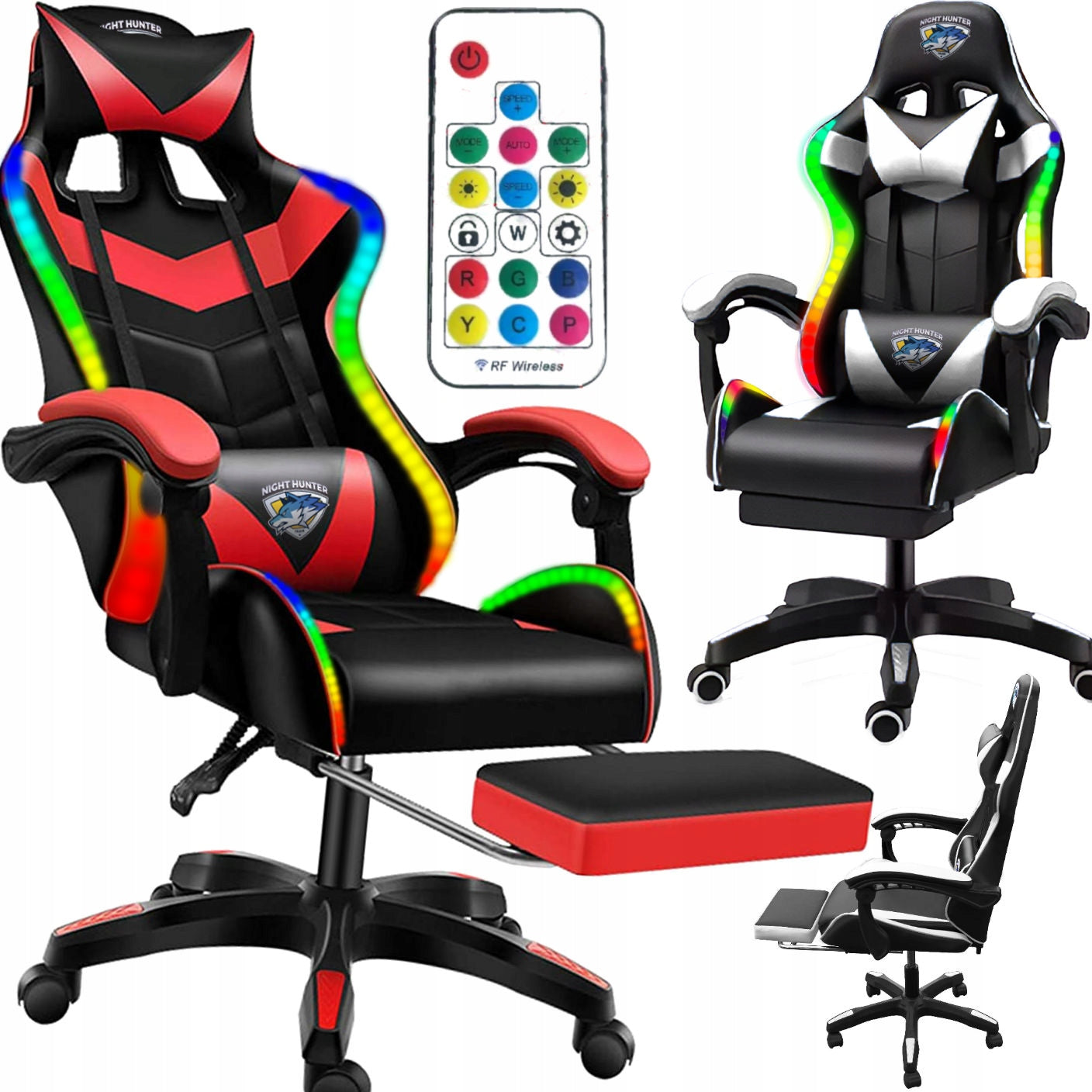 LED Chair with Back Massage GAMING Computer Rotating Player + FOOTREST!