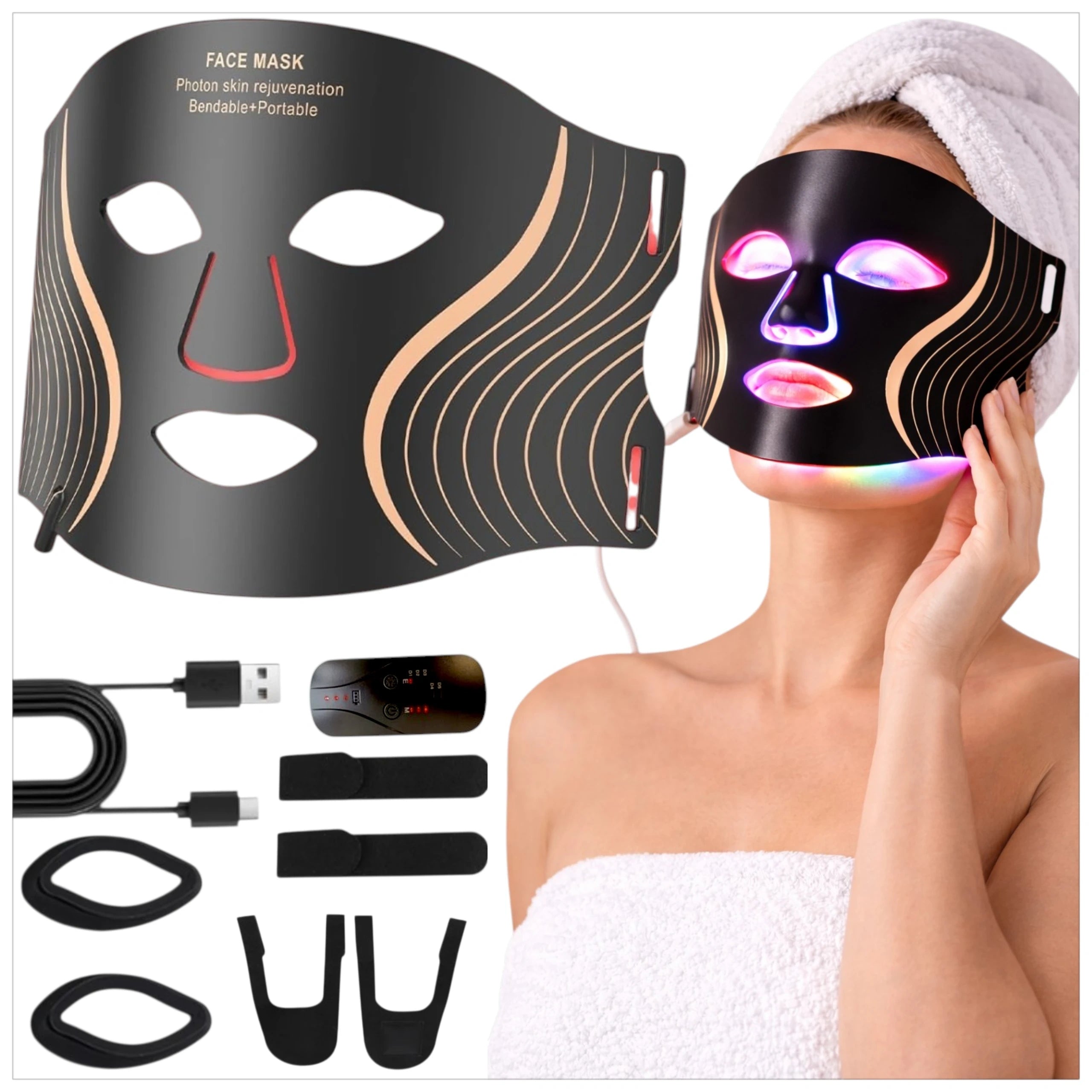 LED FACE MASK HOME SPA 7 COLORS LIGHT THERAPY PHOTON THERAPY