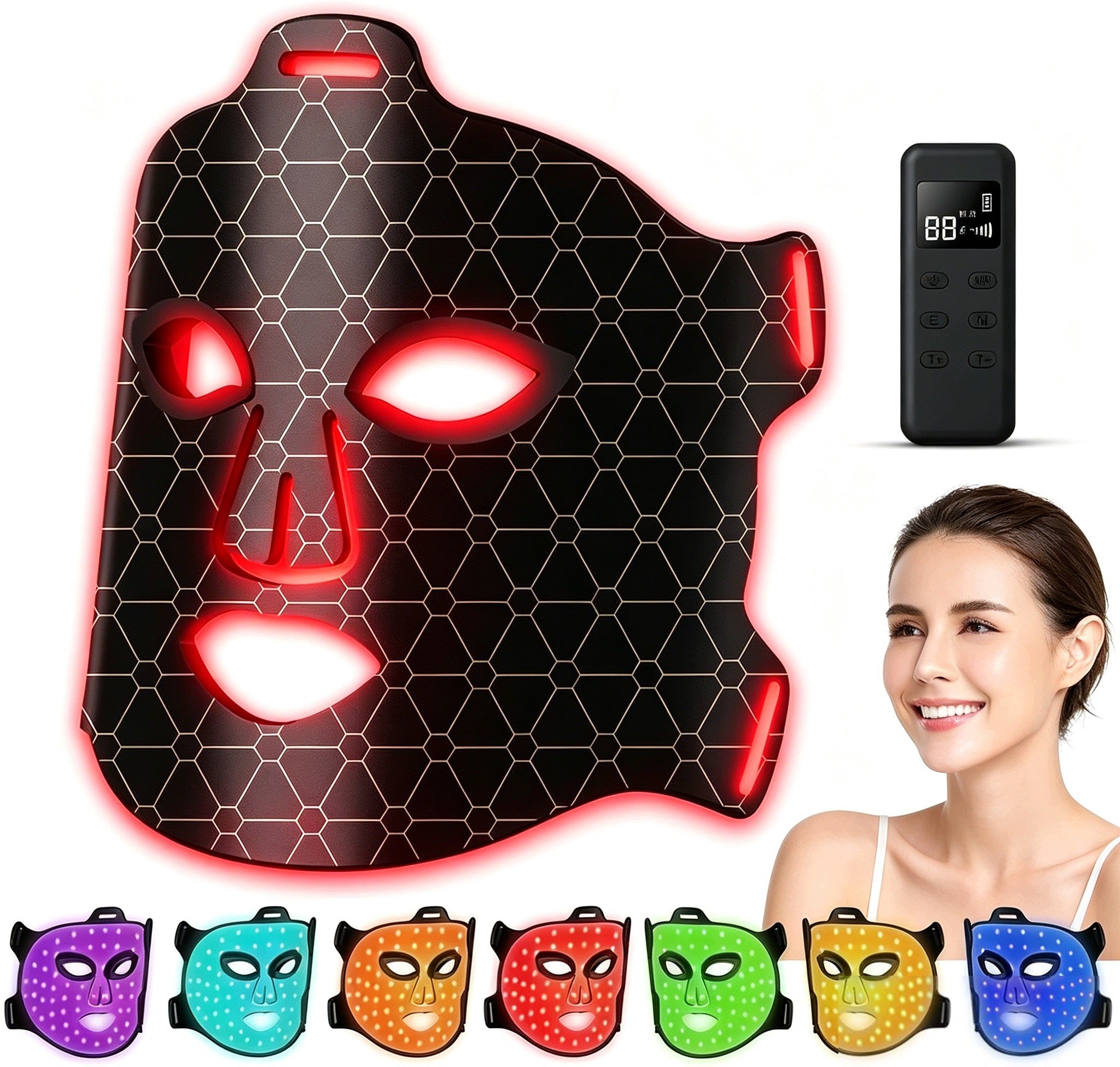 LED FACE MASK PHOTON THERAPY CLEANSING LIFTING Adjustable + REMOTE CONTROL