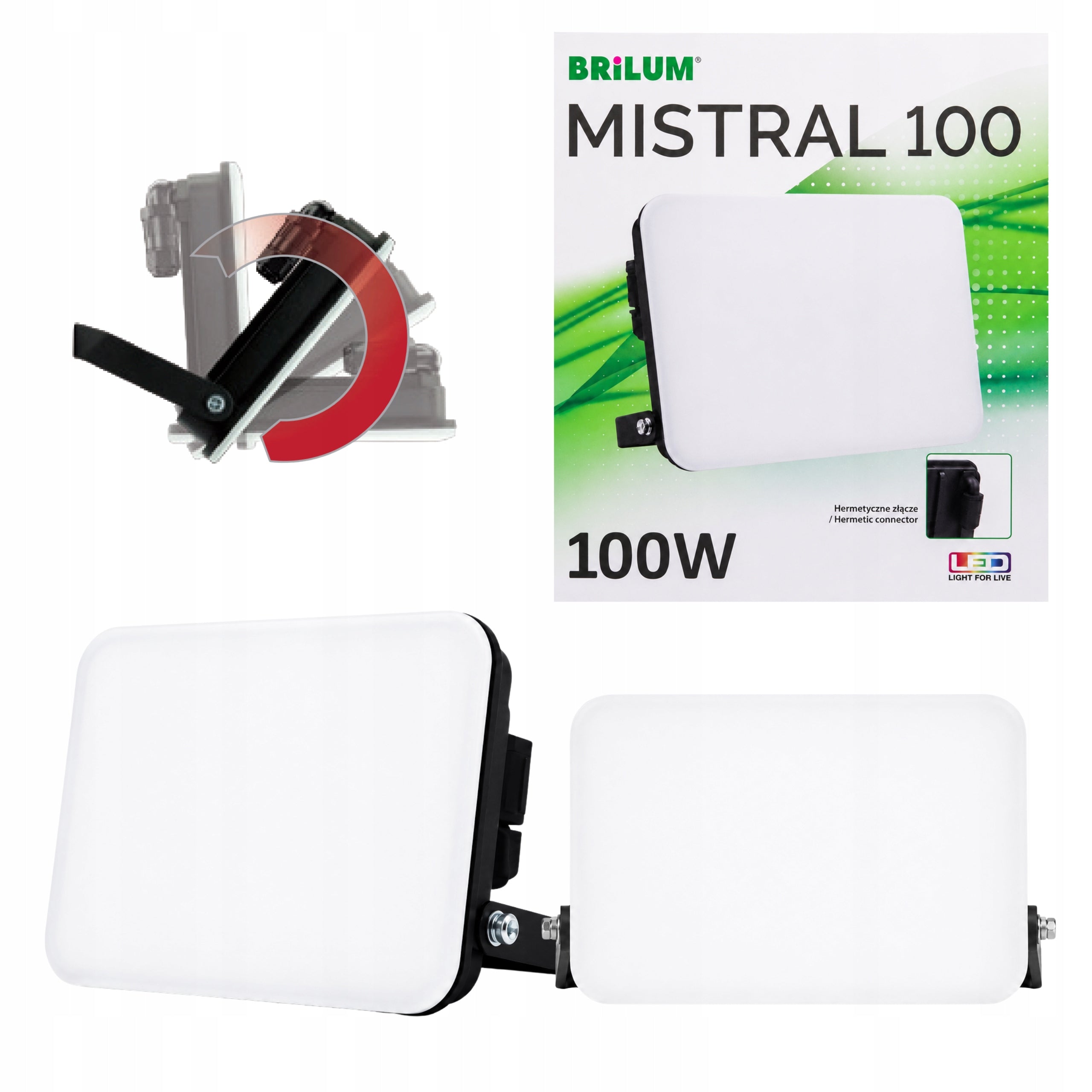 LED FLOODLIGHT BRILUM 100W 8500LM IP65 BLACK 4000K EXTERNAL SLIM