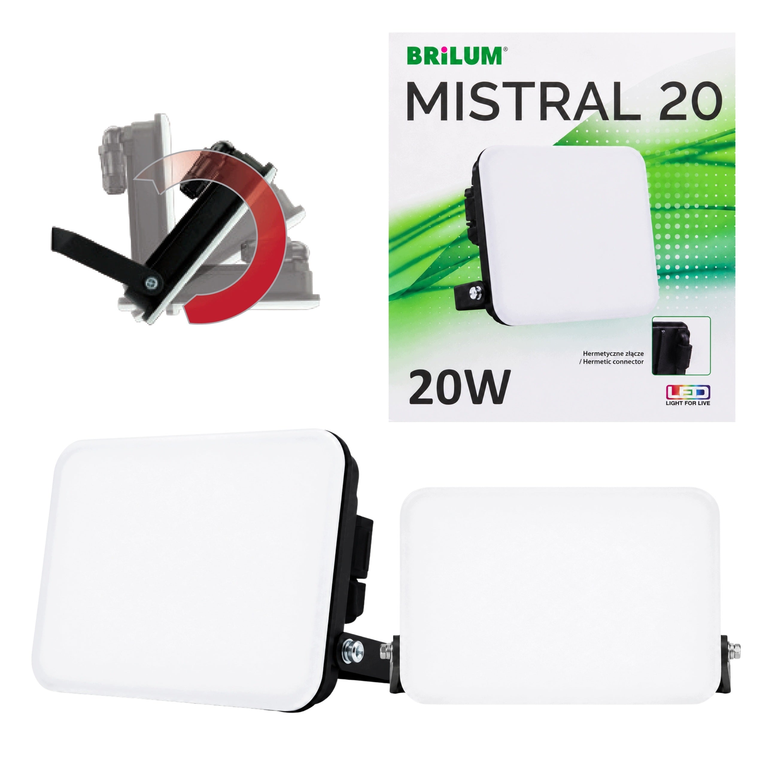 LED FLOODLIGHT BRILUM 20W 1700LM IP65 BLACK 4000K EXTERNAL SLIM