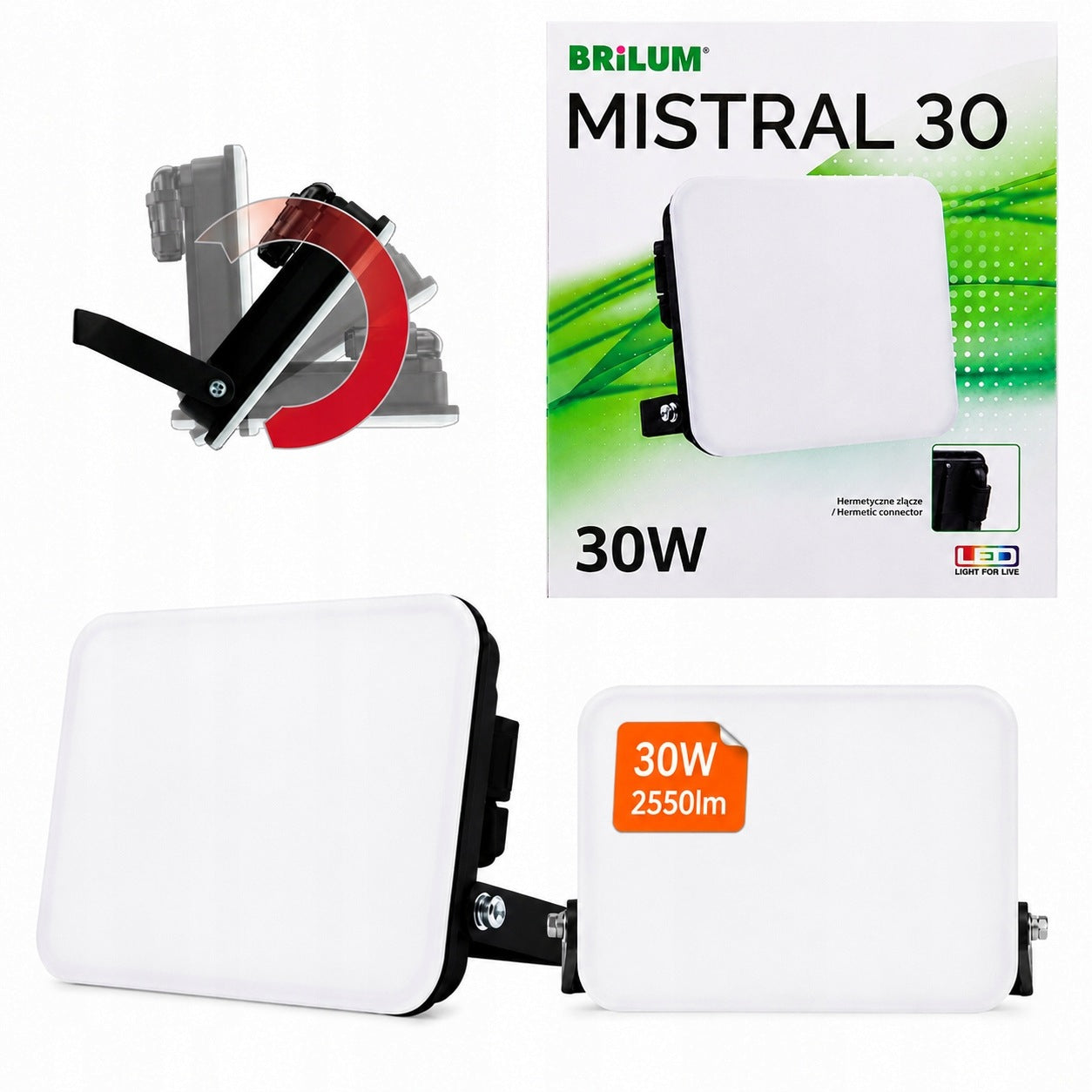 LED FLOODLIGHT BRILUM 30W 2550LM IP65 BLACK 4000K EXTERNAL SLIM