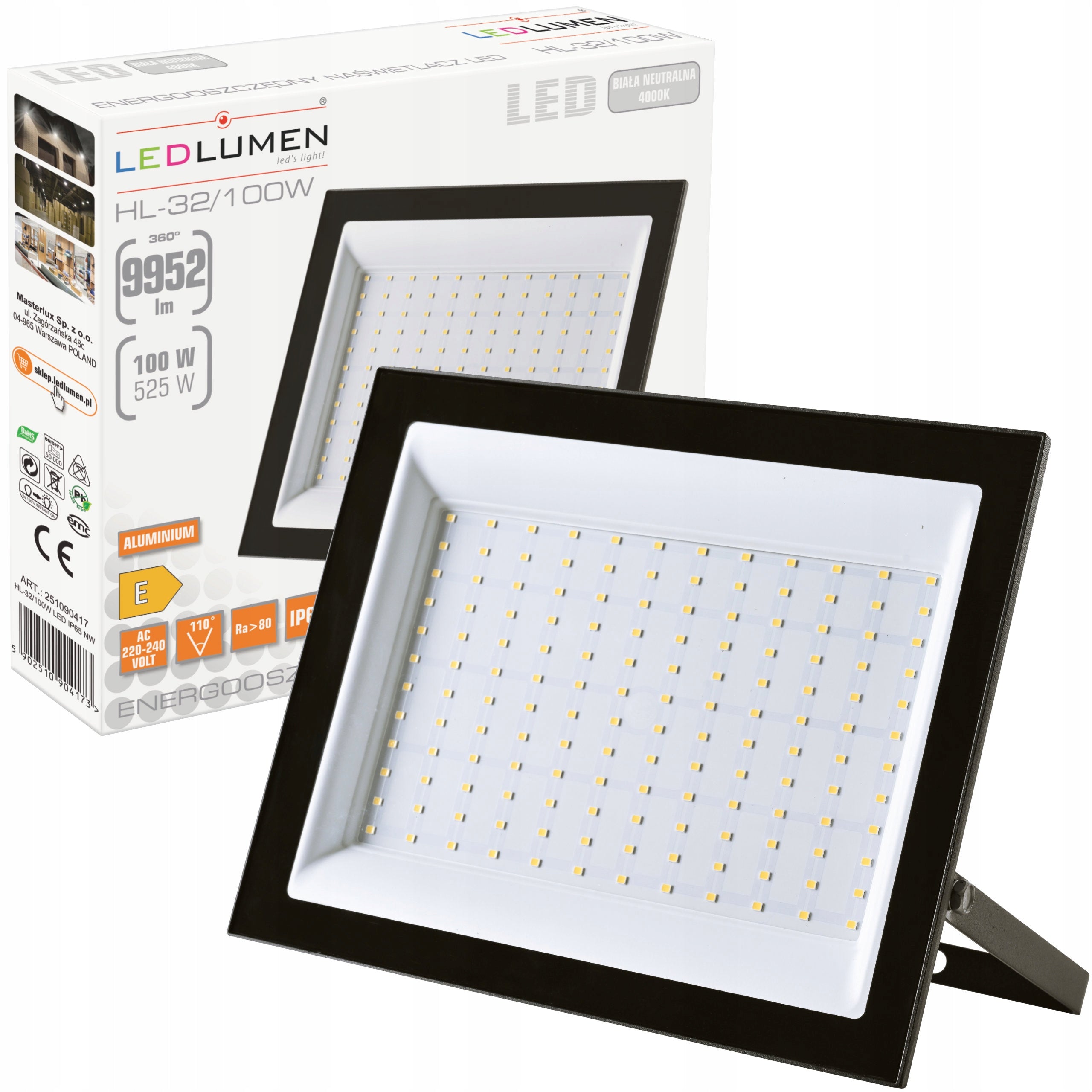 LED Floodlight 100W=525W Halogen Outdoor IP65 4000K 9952lm Slim Lamp