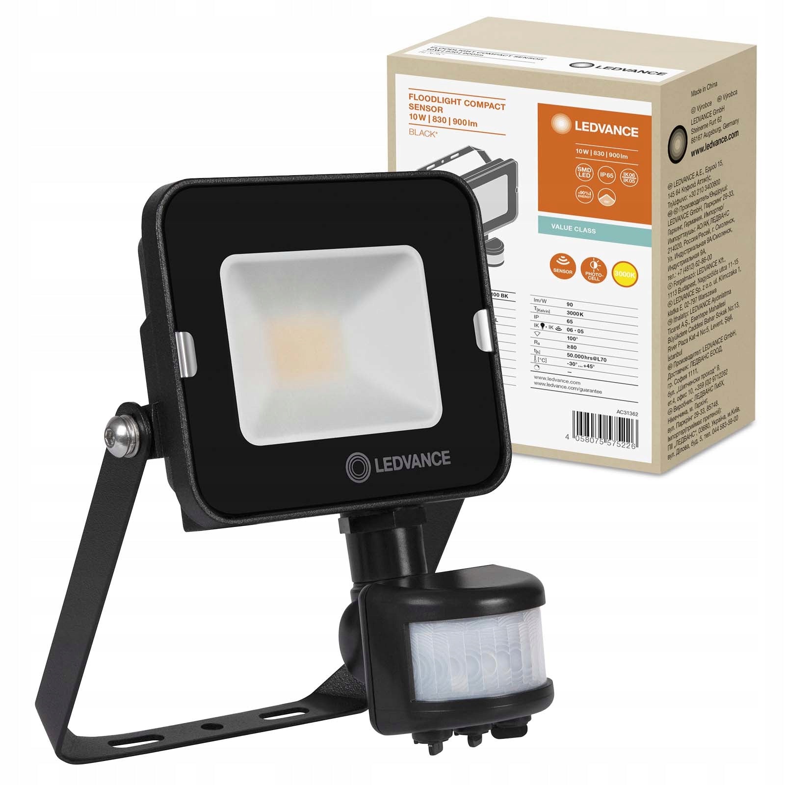 LED Floodlight 10W 900lm 3000K IP65 Motion and Twilight Sensor Floodlight