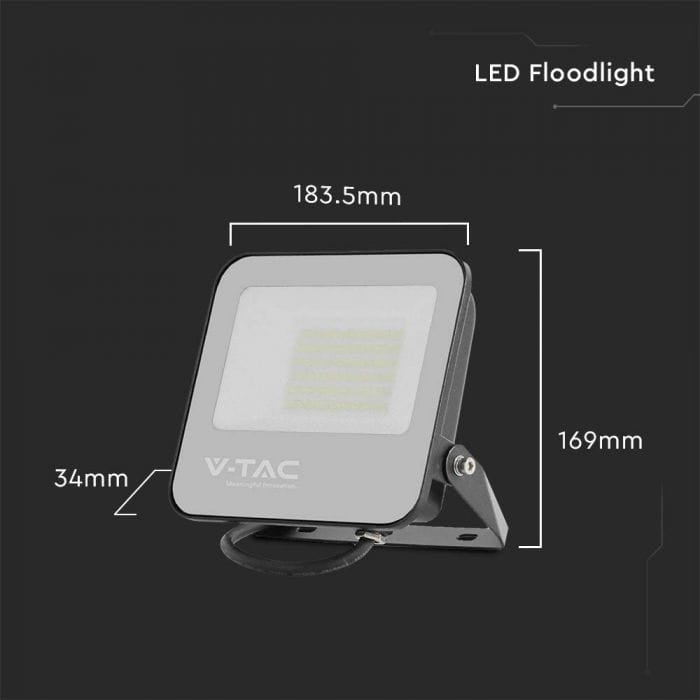 LED Floodlight 50W 9250lm 4000K SAMSUNG LED 185LM/W IP65 Black 5 Years Brand V-TAC