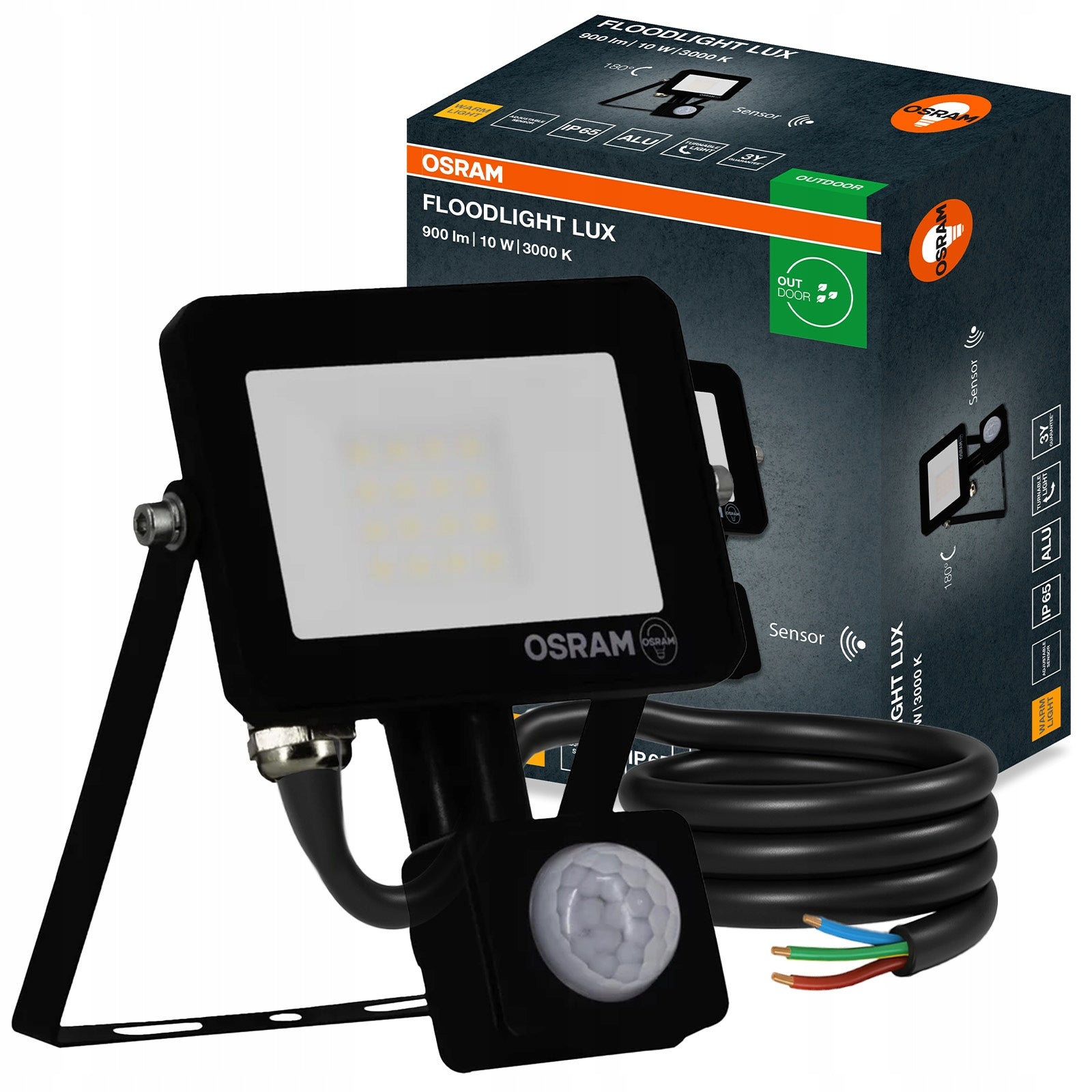 LED Floodlight Halogen Headlight 10W 3000K 900lm IP65 Motion Sensor OSRAM