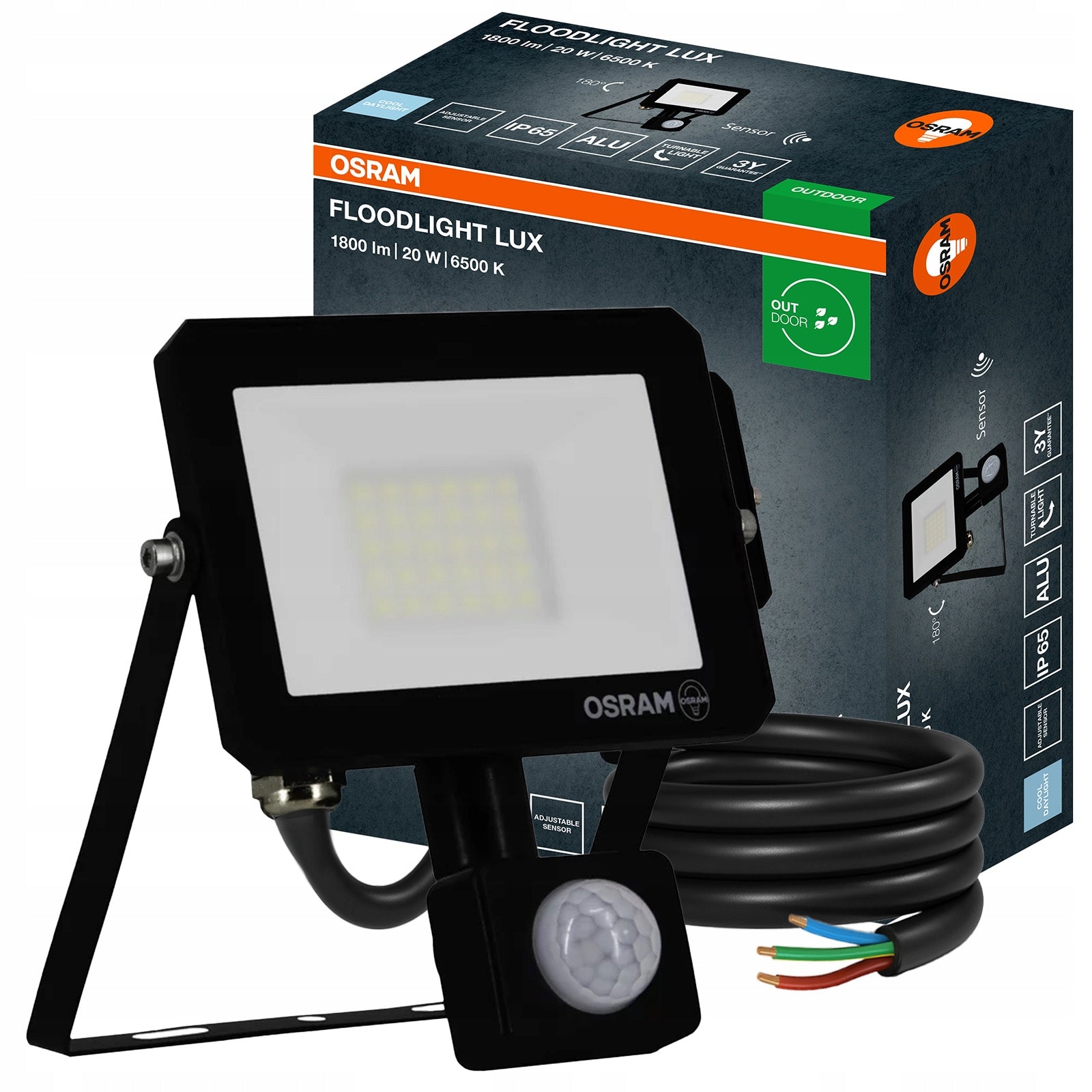 LED Floodlight Halogen Headlight 20W 6500K 1800lm IP65 Motion Sensor OSRAM