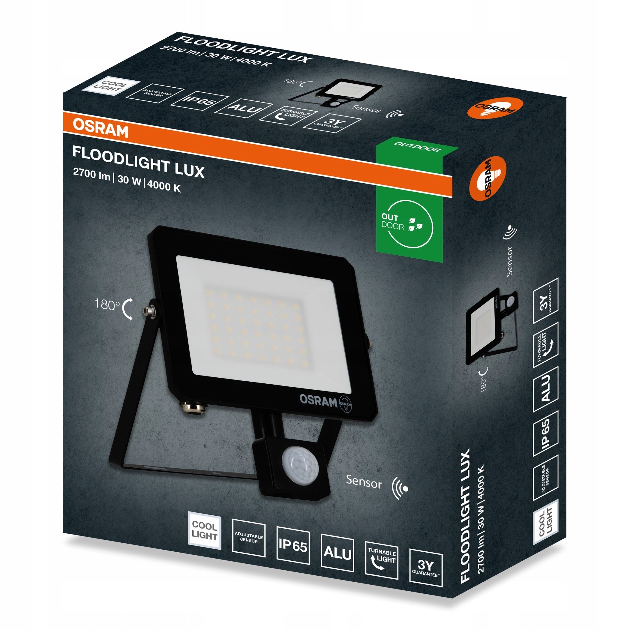 LED Floodlight Halogen Headlight 30W 4000K 2700lm IP65 Motion Sensor OSRAM Brand Osram