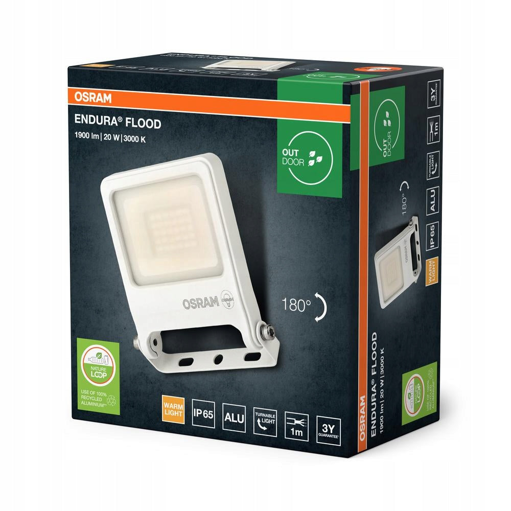 LED Floodlight Headlight 20W 3000K 1800lm White IP65 Endura Brand Osram