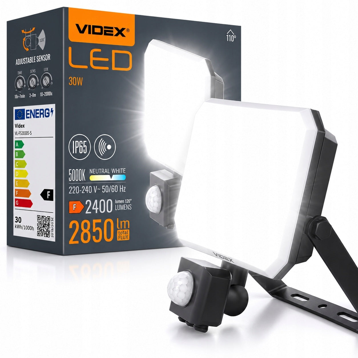 LED Floodlight LAMP HEADLIGHT 30W 2850lm 5000K Motion Sensor Halogen IP65