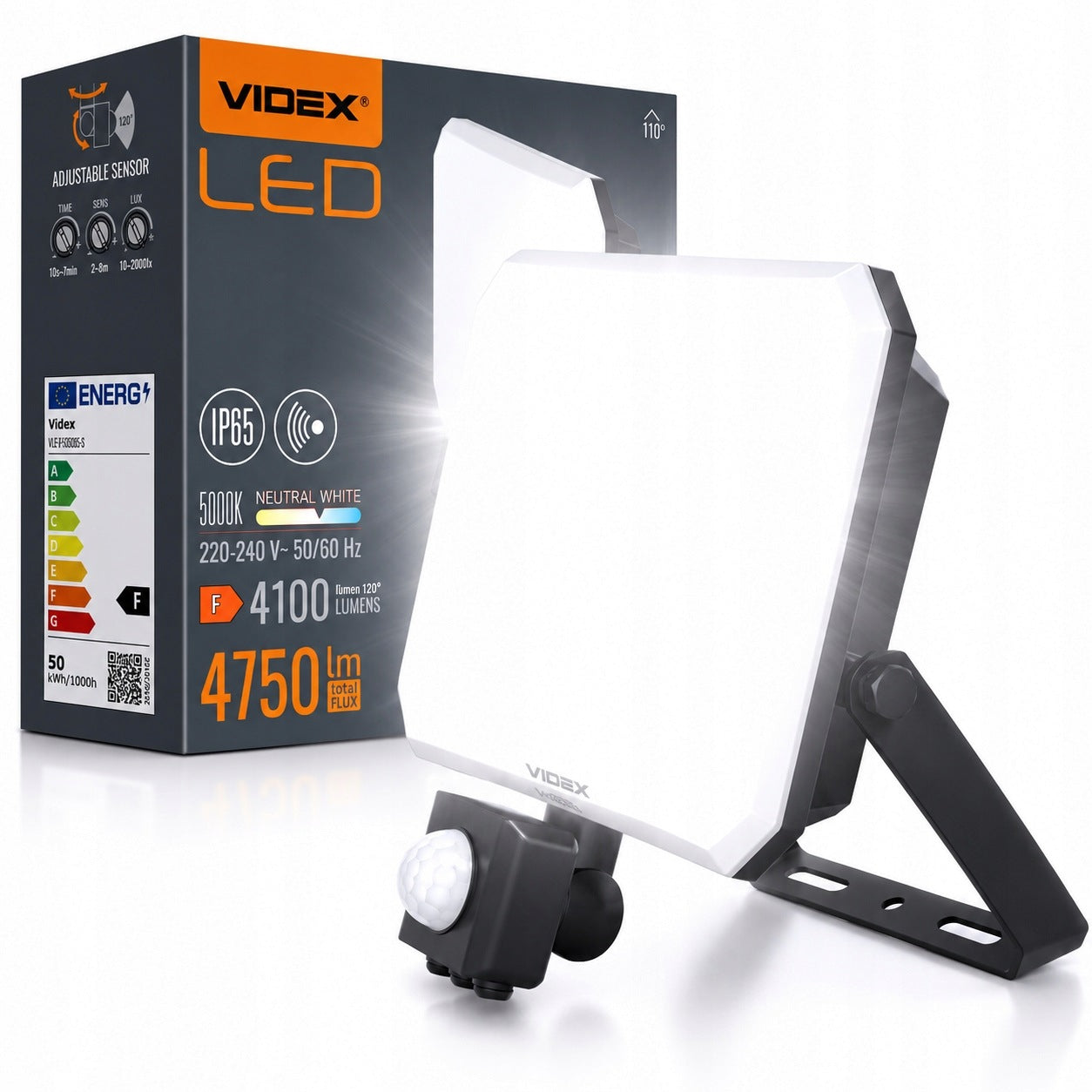 LED Floodlight LAMP HEADLIGHT HALOGEN 50W 4750lm Twilight Motion Sensor