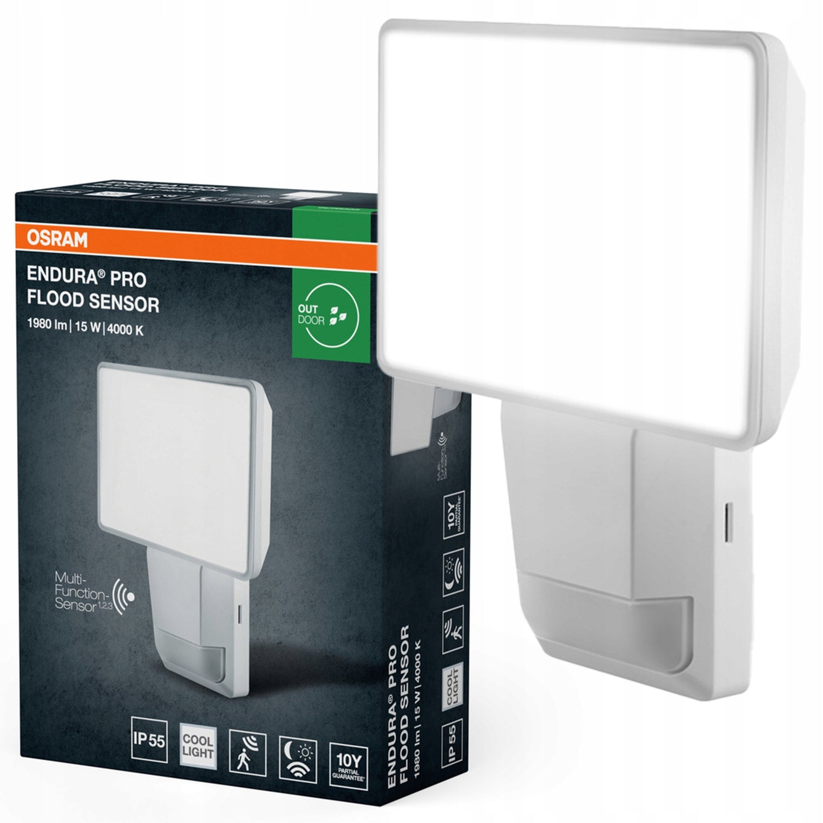LED Floodlight Outdoor LED Lamp Twilight Motion Sensor 15W 4000K IP55