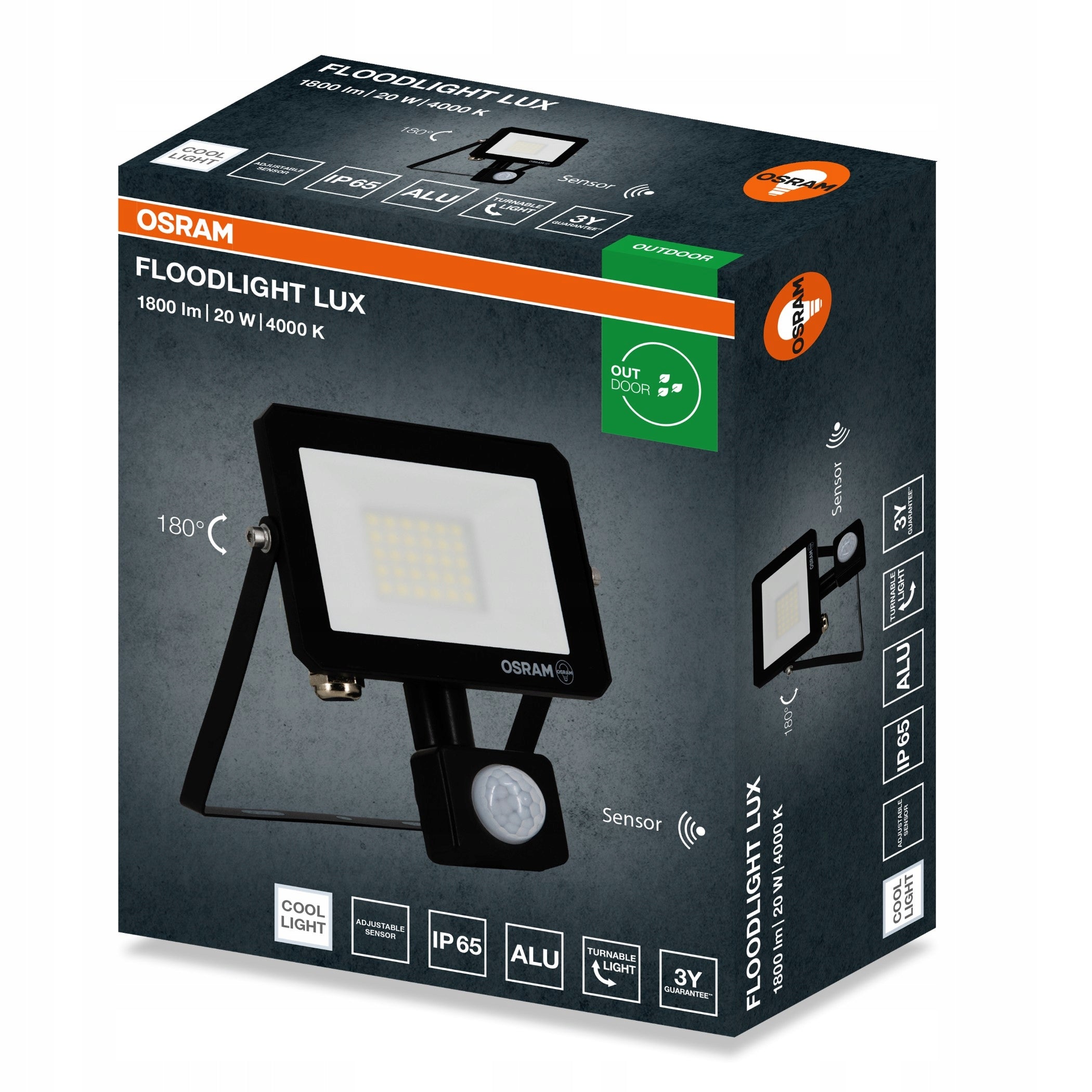 LED Floodlight with Halogen Sensor Headlight 20W 4000K 1800lm IP65 OSRAM Color temperature 4000 K