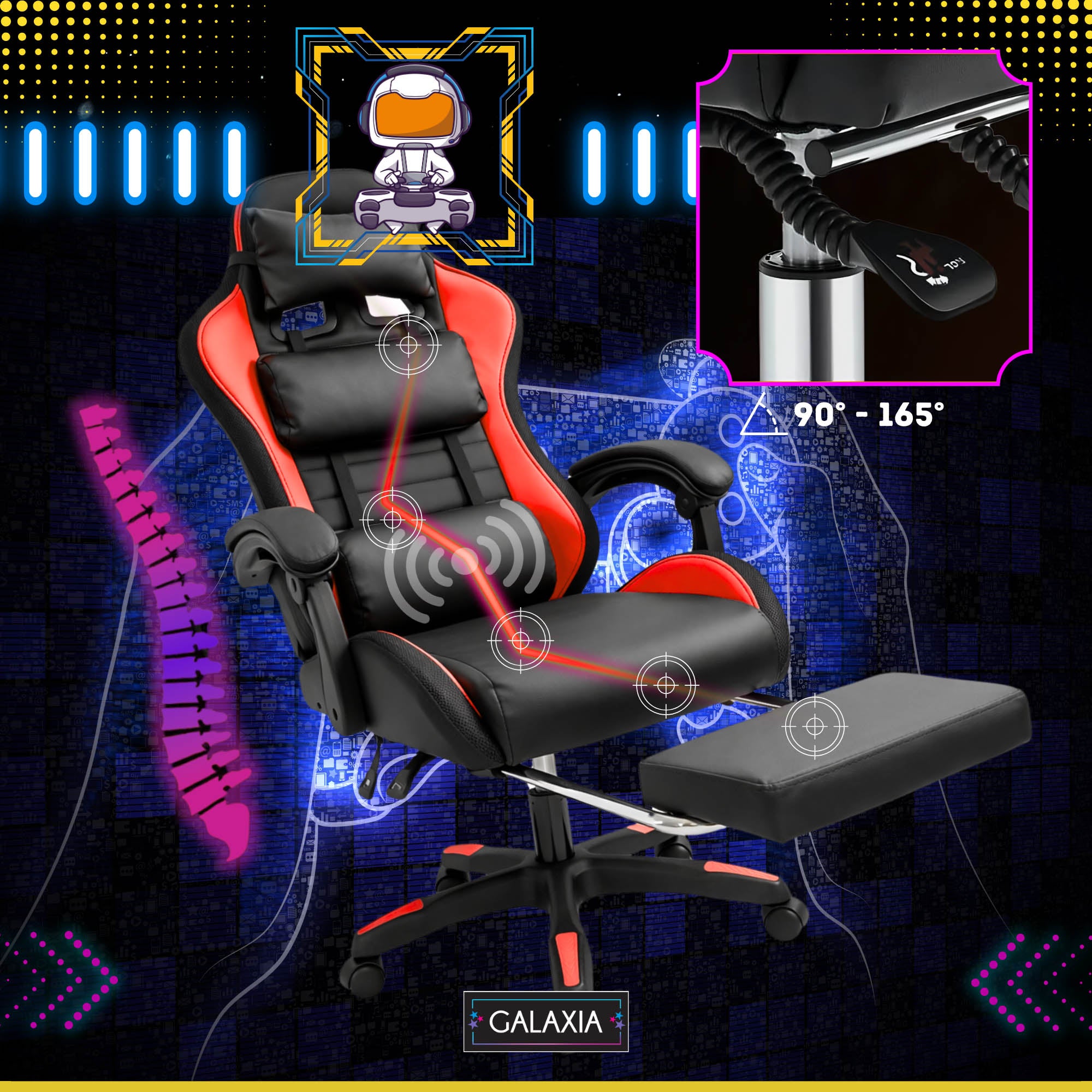 LED GAMING CHAIR WITH OFFICE MASSAGE Rotating Bucket Chair For Player Furniture height 125 cm