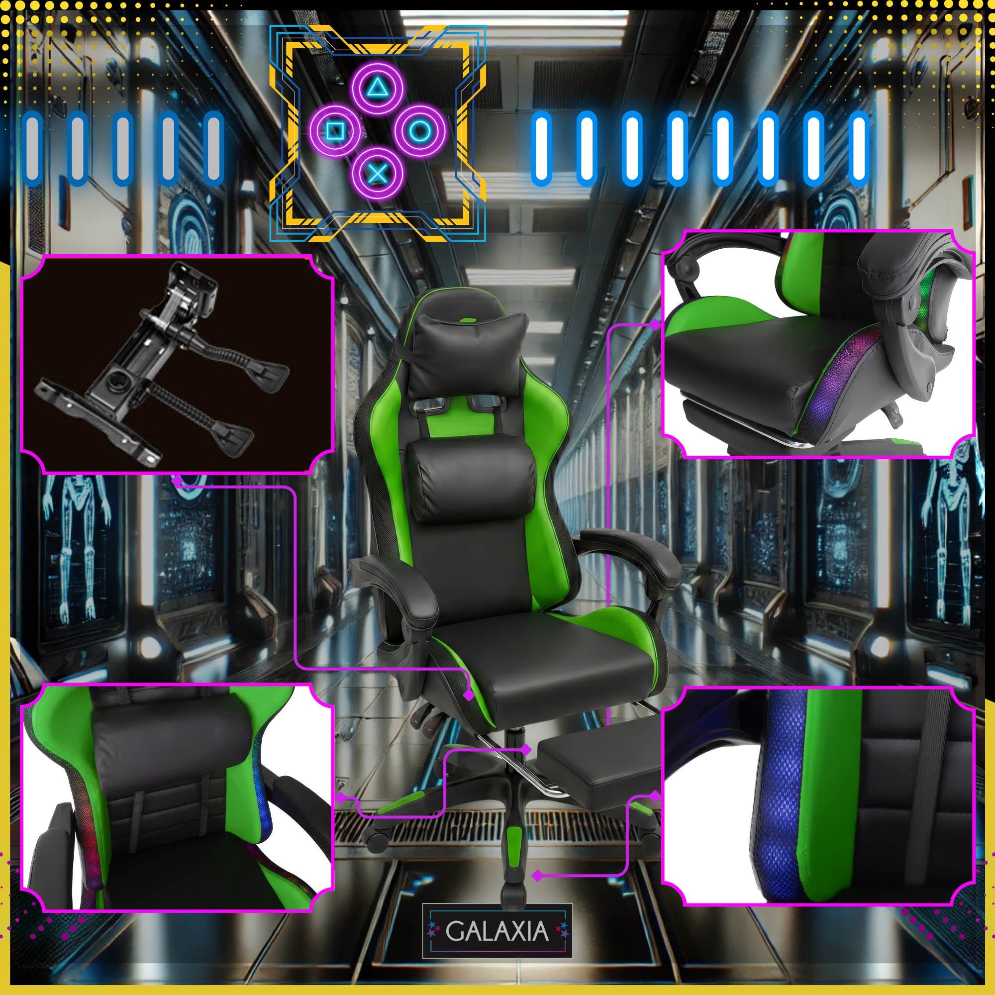 LED GAMING CHAIR WITH OFFICE MASSAGE Rotating Bucket Chair For Player Furniture width 51 cm