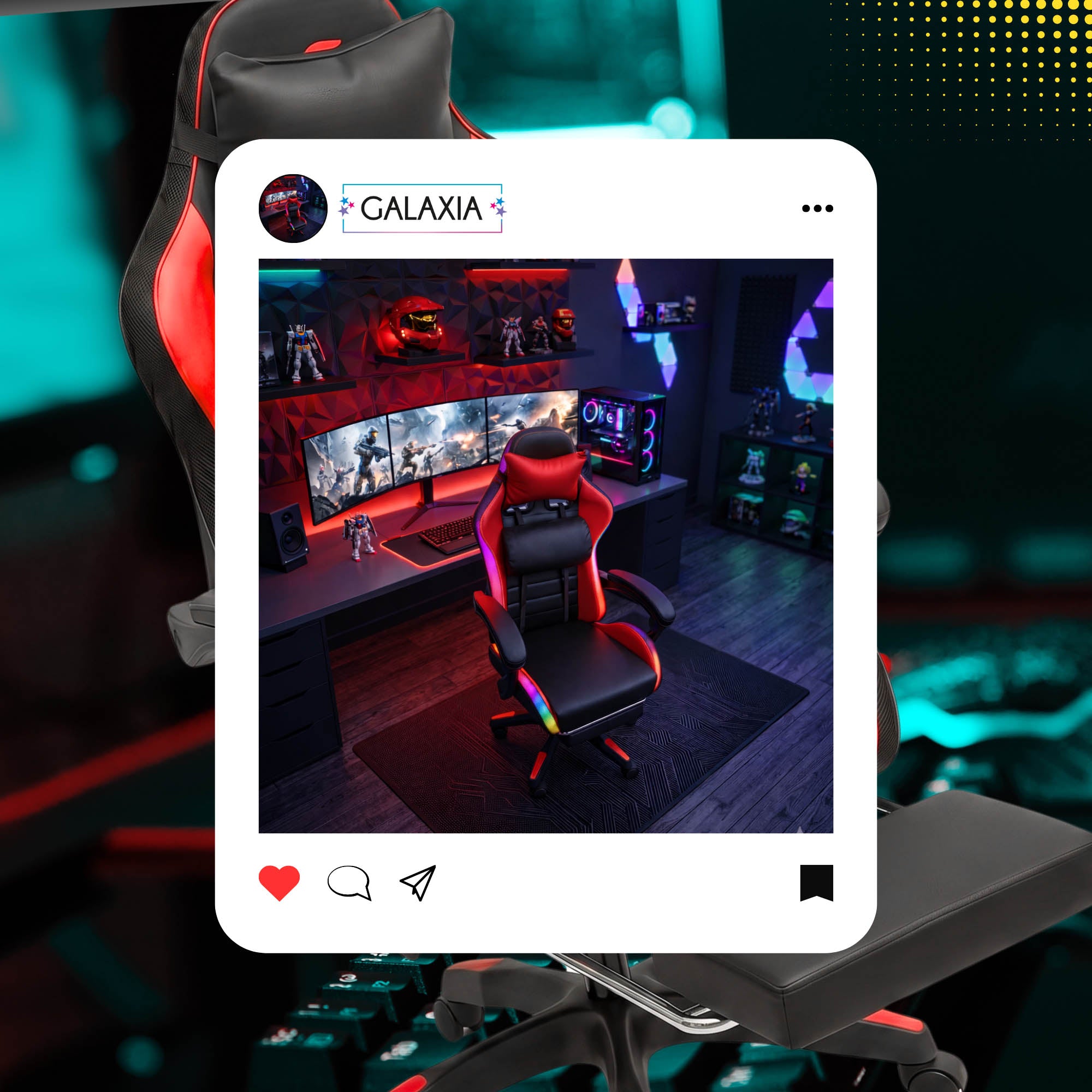 LED GAMING CHAIR WITH OFFICE MASSAGE Rotating Bucket Chair For Player Model Fotel gamingowy LED RGB z podnóżkiem z pilotem