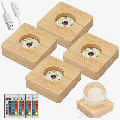 LED LAMP WOODEN SET OF 4 PIECES COLOR CHANGE REMOTE CONTROL USB LAMP