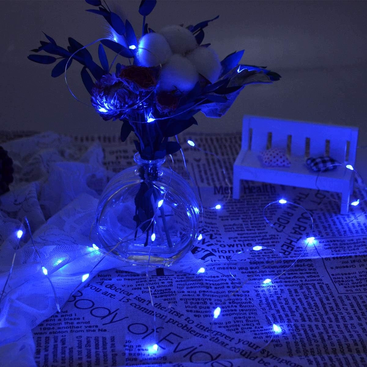 LED LIGHT CHAIN 50 LEDS BATTERY POWERED MICRO-SILVER WIRE Brand no brand