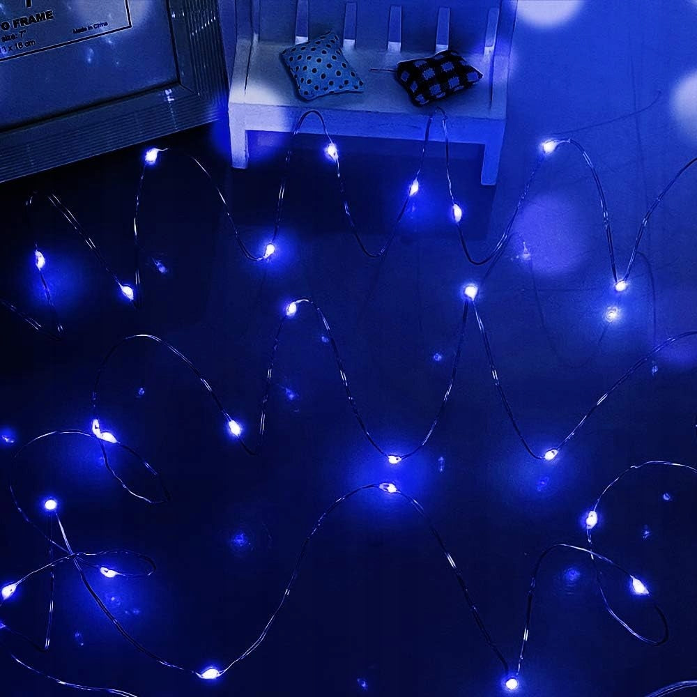 LED LIGHT CHAIN 50 LEDS BATTERY POWERED MICRO-SILVER WIRE