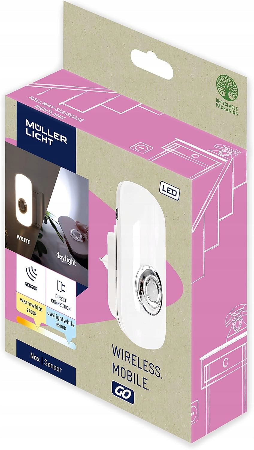 LED NIGHT LIGHT NOX WITH MOTION SENSOR WHITE DAYLIGHT Packaging status original