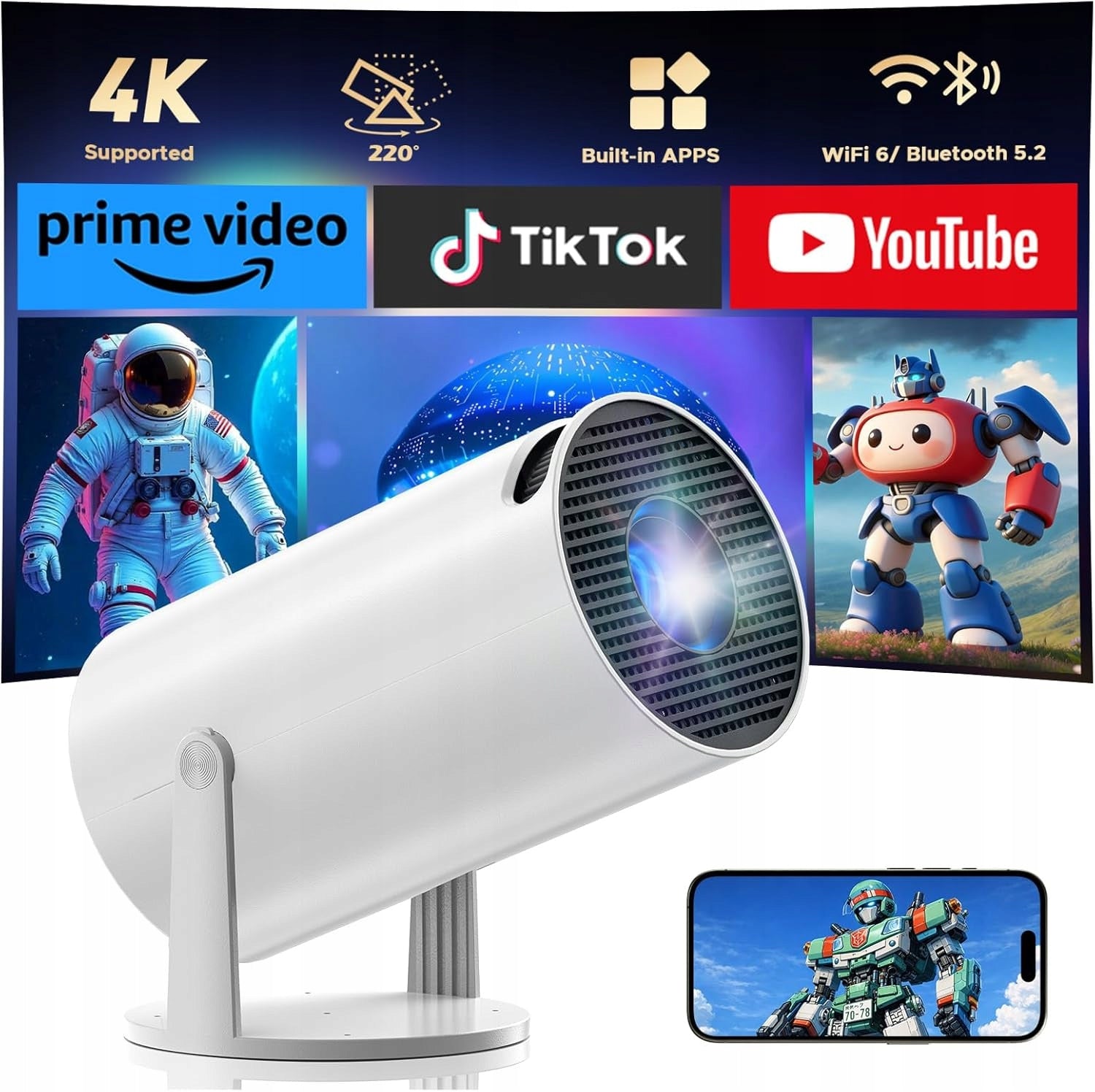 LED PROJECTOR AUTOTRAPEZ MANUAL FOCUS SCREEN 130 FOR BEDROOM LIVING ROOM Packaging status original