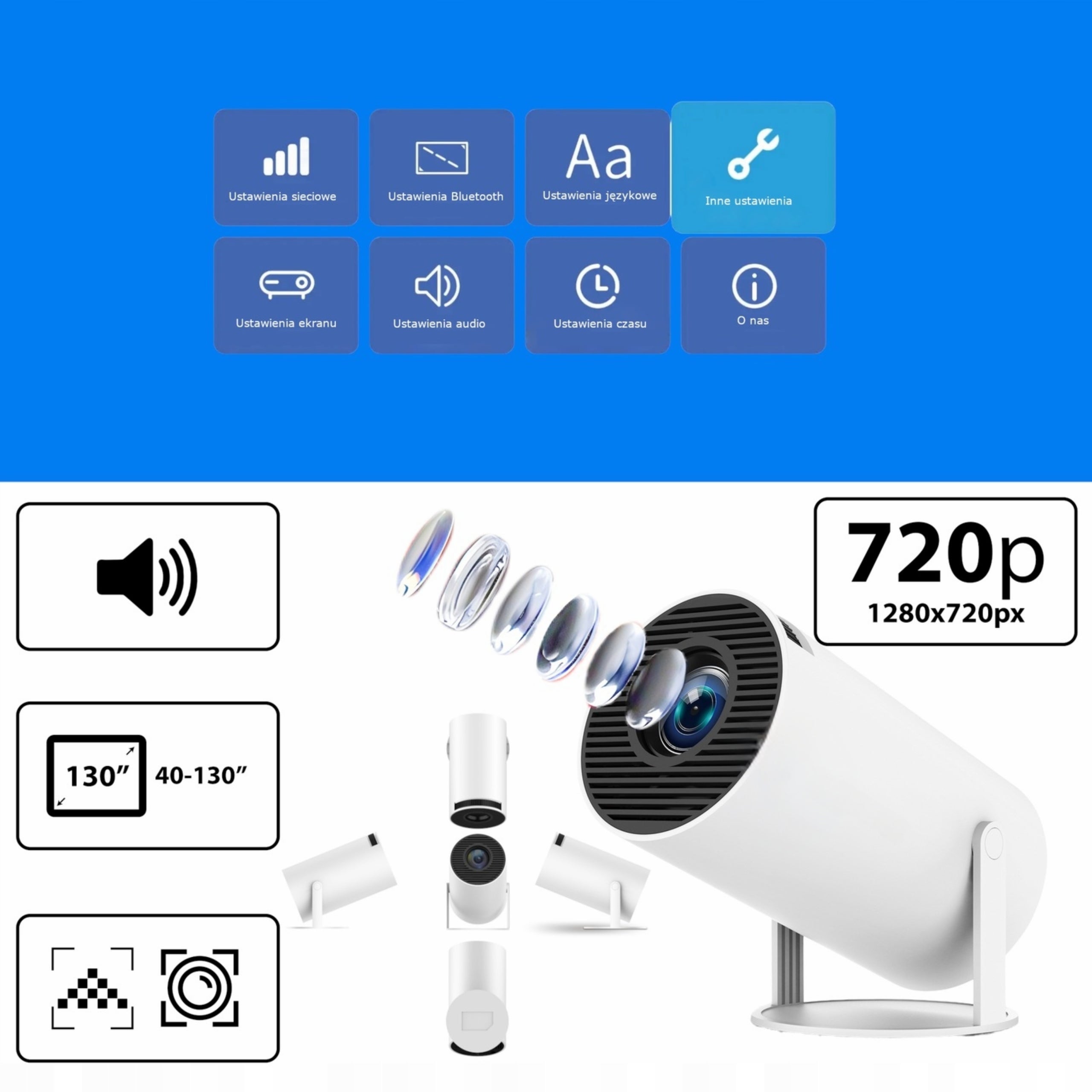 LED Projector HY 300 PRO White Android 9.0 WiFi HDMI 720p 130" Home Theater Manufacturer code SMART BOX TV PROJEKTOR RZUTNIK WiFi Android
