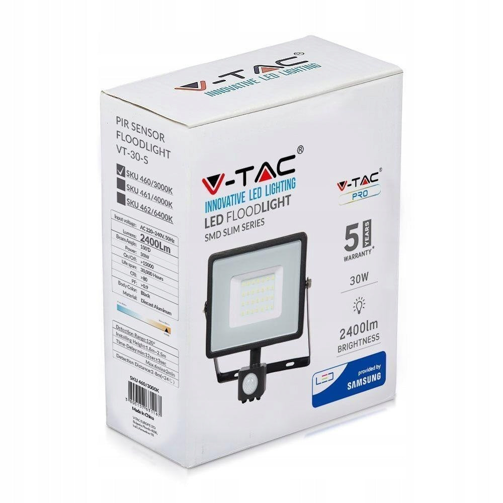 LED Projector V-TAC 30W SAMSUNG CHIP Motion Sensor Cut-OFF Function Black V