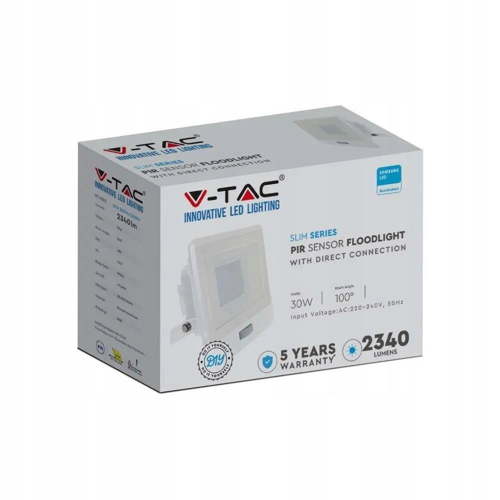 LED Projector V-TAC 30W SAMSUNG CHIP Motion Sensor White With MUFF VT-138S 650 Brand V-TAC
