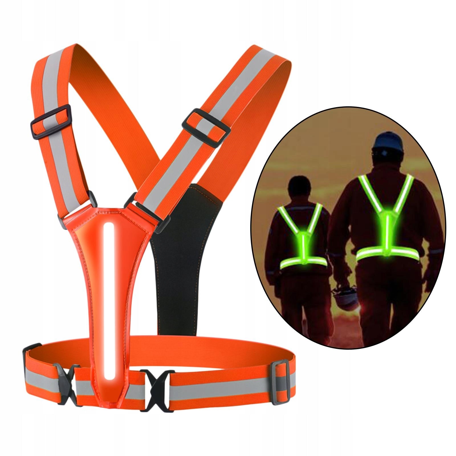 LED Reflective Vest Adjustable Rechargeable 3 Modes Protector Orange Brand no brand