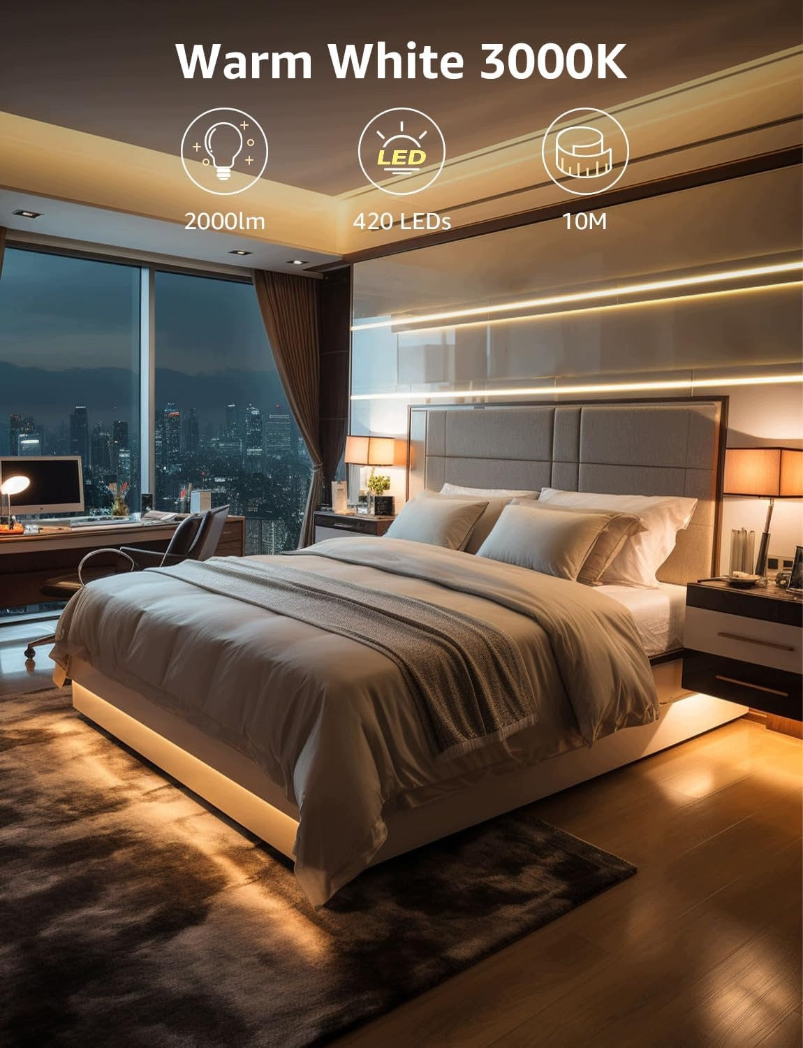LED STRIP 10M WARM WHITE 3000K DIMMING SELF-ADHESIVE 420 LEDS Brand no brand