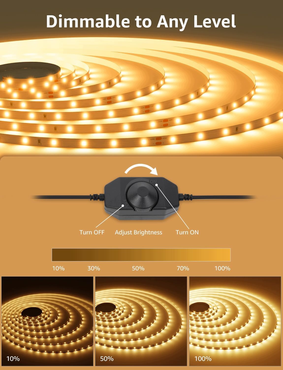 LED STRIP 10M WARM WHITE 3000K DIMMING SELF-ADHESIVE 420 LEDS Packaging status original