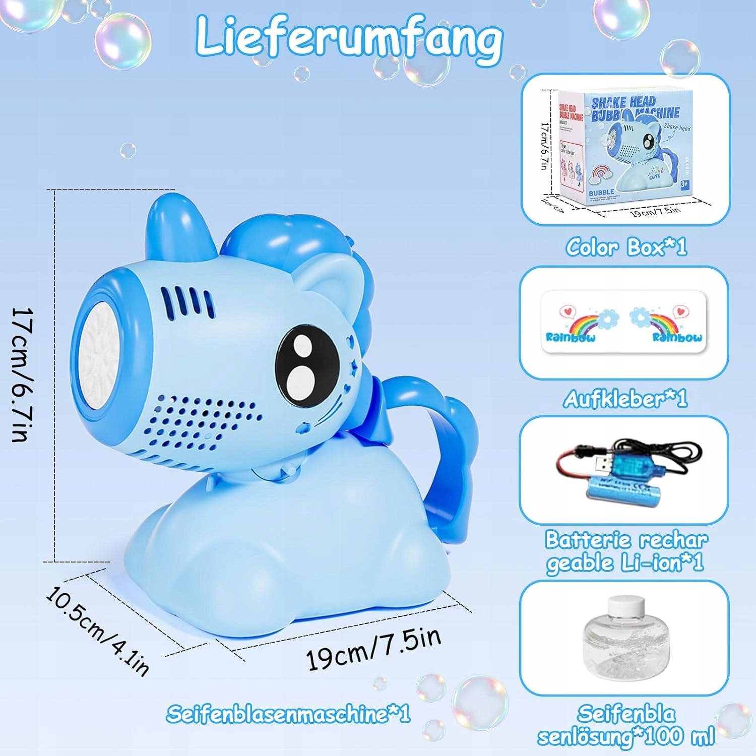 LED Soap Bubble Gun Machine for Kids + 100ml Liquid Blue Brand no brand