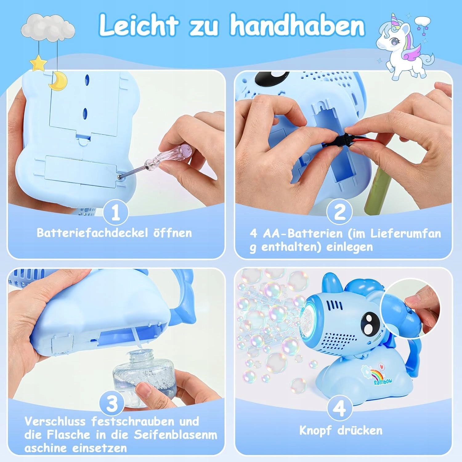 LED Soap Bubble Gun Machine for Kids + 100ml Liquid Blue Kind machine