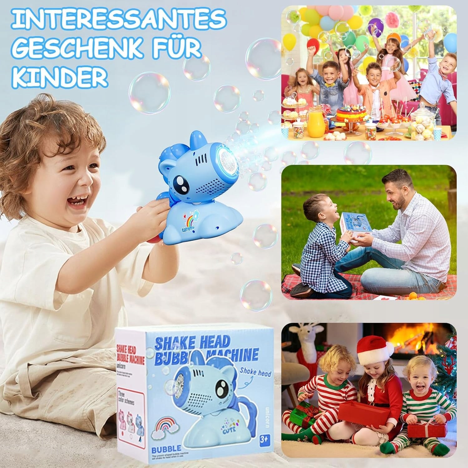 LED Soap Bubble Gun Machine for Kids + 100ml Liquid Blue Manufacturer code B0DZMX3S18