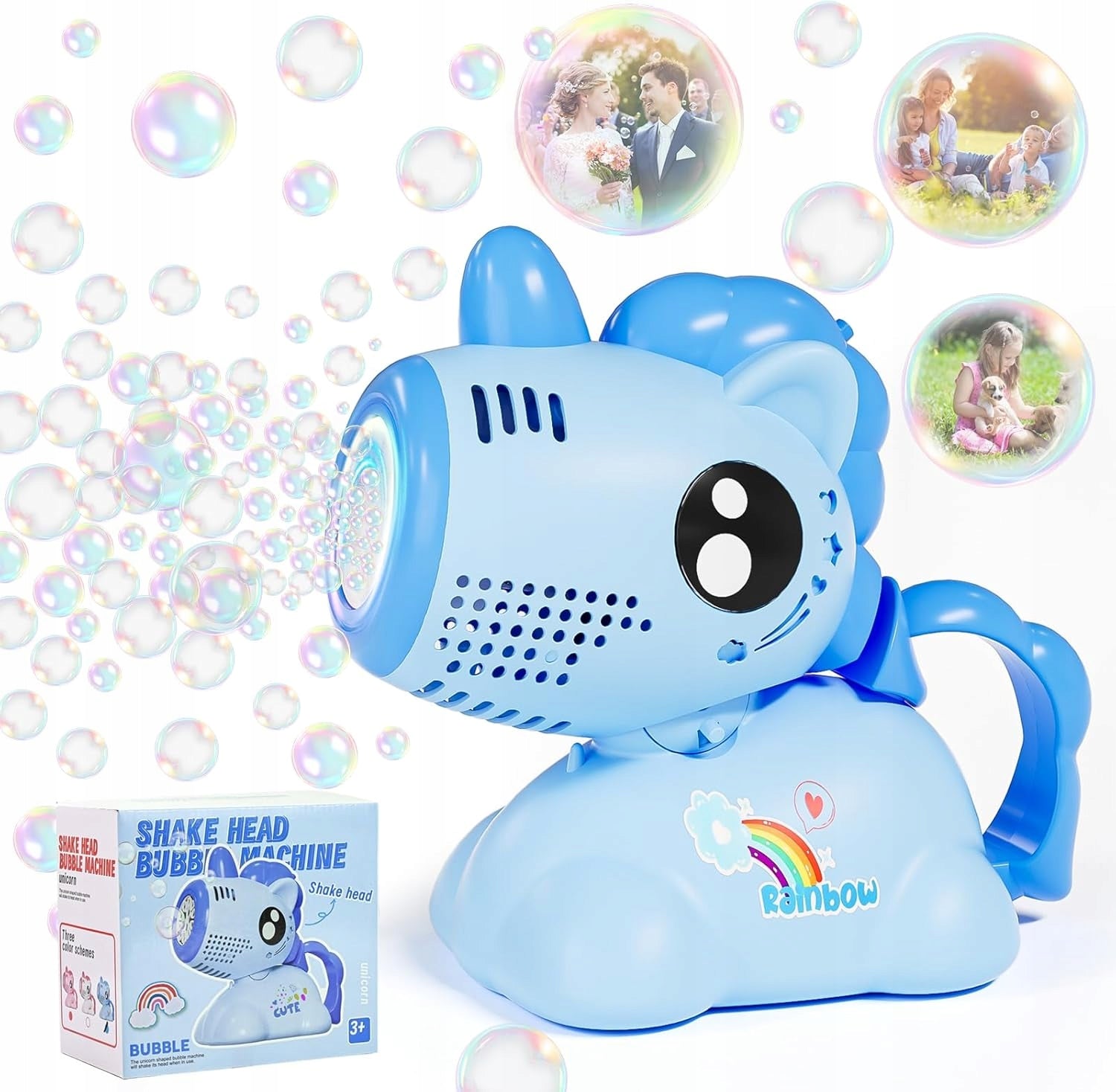 LED Soap Bubble Gun Machine for Kids + 100ml Liquid Blue