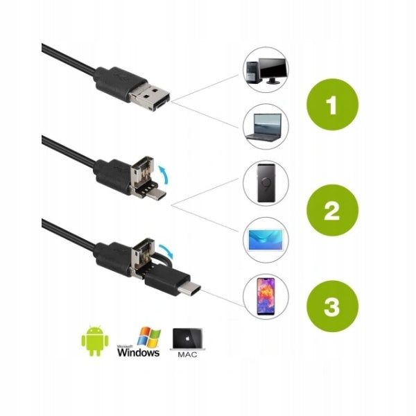LED endoscope camera 3 in1, 2m, 1 pc. Batteries included no