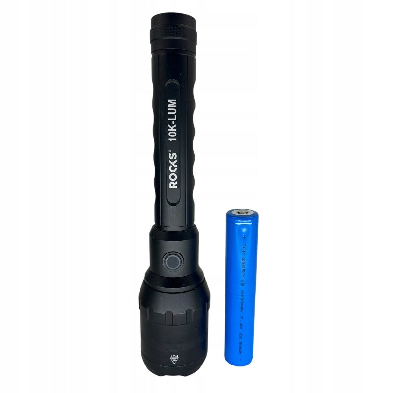 LED flashlight alu-power-strong 10 000 lum, zoom, li 4000 mah ROOKS OK-03.3031
