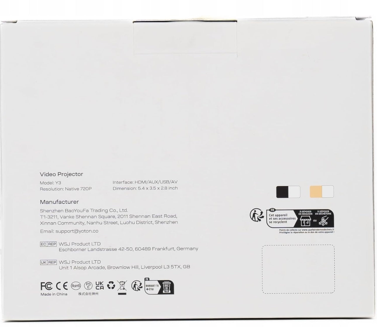 LED projector Yoton Y3-PW white Packaging status original