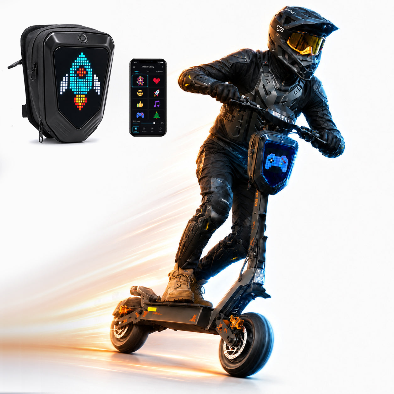 LED screen bag for scooter and daily riding with Bluetooth connectivity Model Twarda obudowa ABS + PC Zasilanie z powerbanku