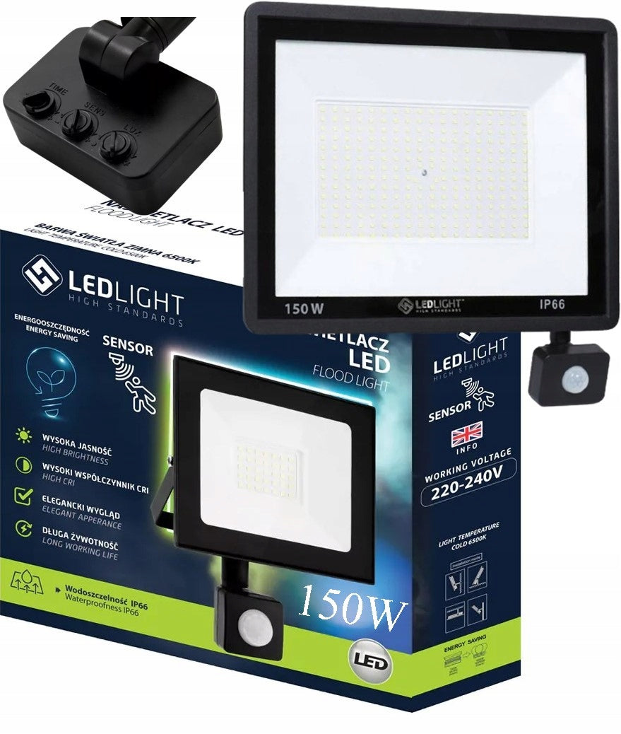 LEDLIGHT 150W floodlight with motion and dusk sensor IP66 white cold