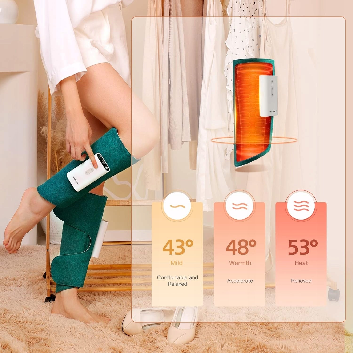 LEG MASSAGER DEDAKJ WIRELESS COMPRESSION CALF HEATED ADJUSTABLE Manufacturer code B07R9Z94CLFS